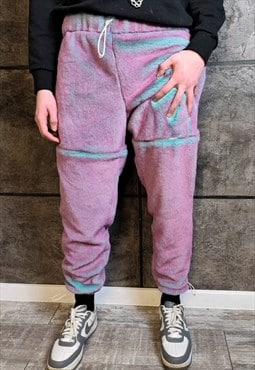 Faux fur joggers handmade colour change fleece overalls pink