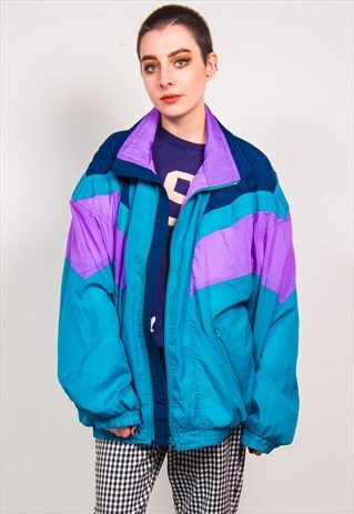 VINTAGE 90'S COLOUR BLOCK SHELL TRACKSUIT JACKET