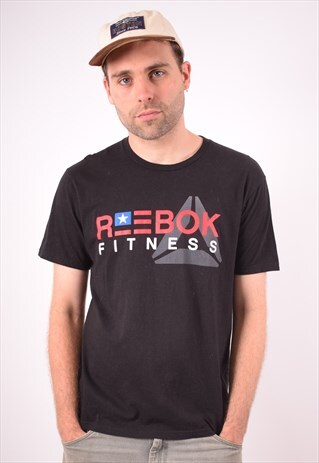 REEBOK MENS VINTAGE T-SHIRT TOP MEDIUM BLACK 90S