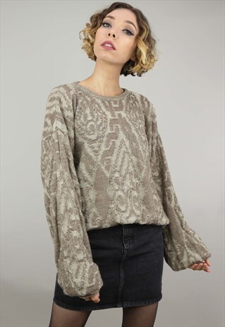 VINTAGE 80S 90S OVERSIZED PATTERNED KNIT JUMPER