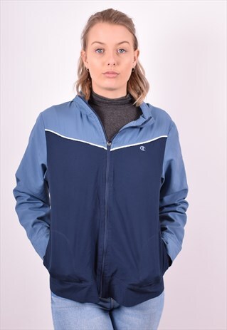CHAMPION WOMENS VINTAGE TRACKSUIT TOP JACKET LARGE BLUE 90S