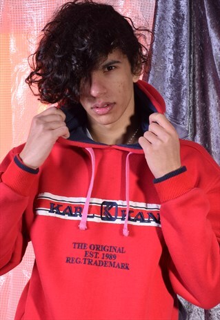VINTAGE KARL KANI RED EMBROIDERED HOODIE