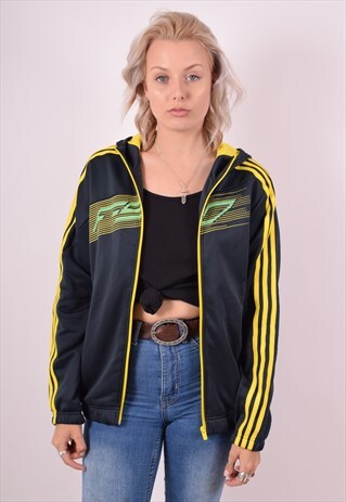 ADIDAS WOMENS VINTAGE HOODIE JACKET MEDIUM BLACK 90S