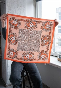 Vintage Orange Floral Print Scarf