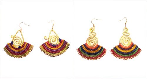 Fan Shaped Multi Coloured Earrings