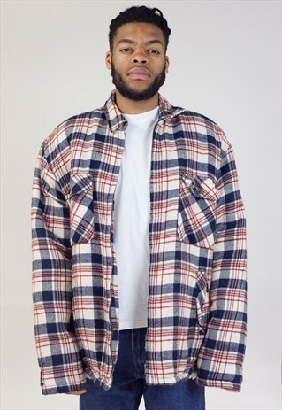 VINTAGE 90S FLEECE PADDED ZIP-UP FLANNEL JACKET