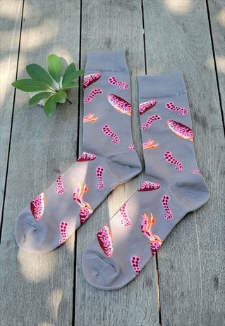 Squid Pattern Cozy Socks in Grey