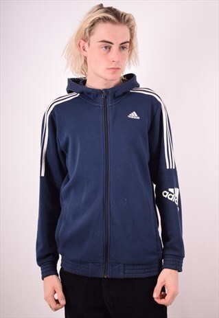 ADIDAS MENS VINTAGE HOODIE SWEATER MEDIUM BLUE 90S