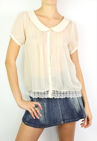 VINTAGE 90'S SHIRT WITH COLLAR AND LACE SEE THROUGH