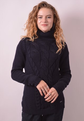 ELLESSE WOMENS VINTAGE JUMPER SWEATER MEDIUM BLACK 90S