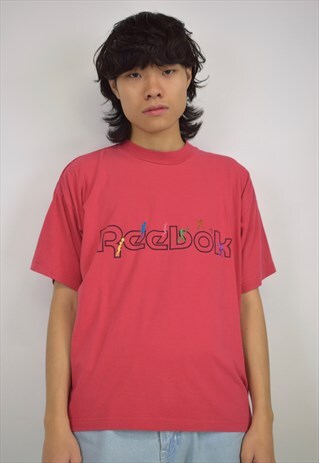 VINTAGE 90S REEBOK FADED RED RAINBOW LOGO T-SHIRT