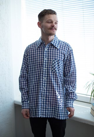 VINTAGE 90'S BLUE/WHITE CHECKED LONG SLEEVE SHIRT