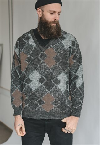 VINTAGE 80S FUNKY V-NECK JUMPER