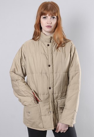 VINTAGE 60S BEIGE PUFFER COAT PADDED QUILTED JACKET