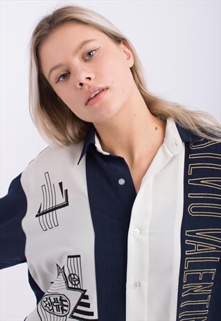 VINTAGE SILVIO VALENTINO SPELL OUT BLOUSE
