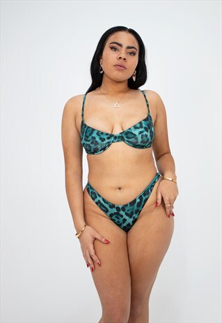 BIKINI BRA TOP - ST LUCIA TEAL LEOPARD PRINT