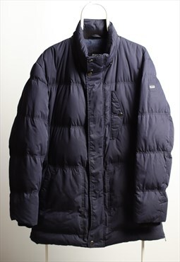 Vintage Boss Puffer Logo Longline Jacket Navy