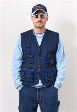 Vintage Cargo vest utility top navy blue men size M