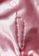 PASTEL STRAWBERRY BEADED PHONE STRAP CHARM CUTE PINK PEARL