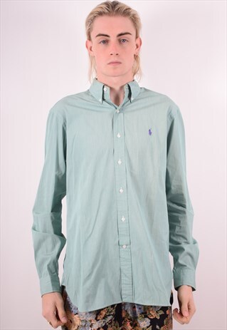 RALPH LAUREN MENS VINTAGE SHIRT MEDIUM GREEN 90S