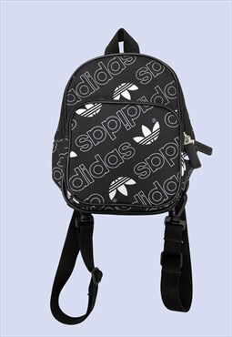 Black White Spell Out Mini Zip Festival Casual Backpack