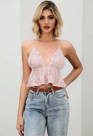 PINK SEQUIN CASUAL TOPS