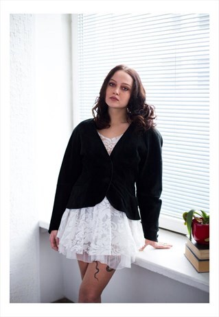 VINTAGE 70'S BLACK REVIVAL SUEDED JACKET
