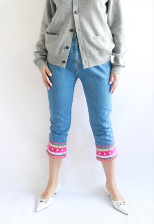 VINTAGE Y2K STYLE BLUE DENIM HIGH WAIST QUARTER JEANS