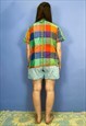 VINTAGE 90'S HIPPIE CHECKED BRIGHT SHORT SLEEVE SHIRT - S/M