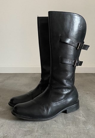  Preloved KLAVENESS real leather black boots with buckles