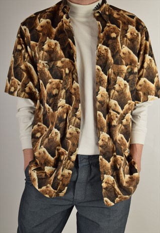 VINTAGE FESTIVAL SHIRT BEARS PRINT SIZE M (3193)