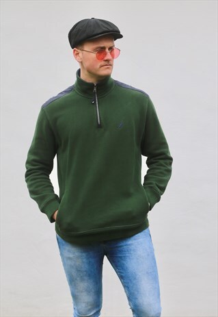NAUTICA USA 1/4 ZIP HUNTER GREEN SWEATSHIRT