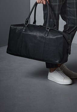 54 Floral Premium Faux Leather Holdall Backpack Bag - Black