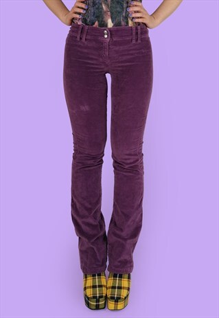 SISLEY VINTAGE LOW WAIST VELOUR PURPLE SKINNY FLARED JEANS