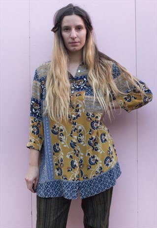 VINTAGE BOHEMIAN PRINT FLOATY SHIRT DRESS