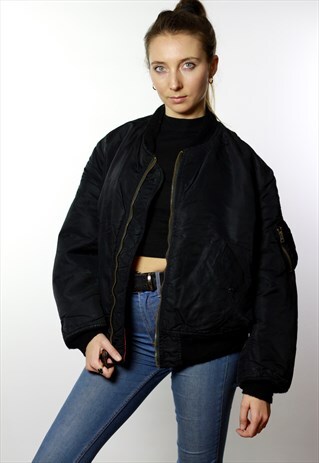 VINTAGE 90S OVERSIZE BOMBER / PILOT JACKET BLACK WOMEN
