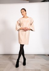 Faux Leather Blush Dress, Minimalist Midi Dress, Winter Dres