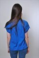 VINTAGE CASUAL BLUE BLOUSE WITH SHORT SLEEVE 