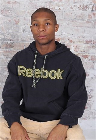 VINTAGE REEBOK BIG LOGO SPELLOUT HOODIE NAVY BLUE
