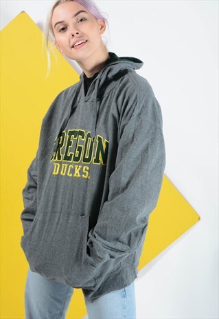 VINTAGE USA OREGON DUCKS PRINTED HOODIE IN GREY