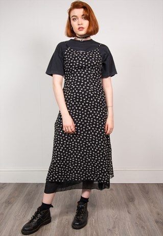 VINTAGE 90'S FLORAL MIDI DRESS GRUNGE