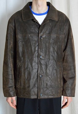 Y2K Brown Grunge Minimalist Mens Leather Jacket