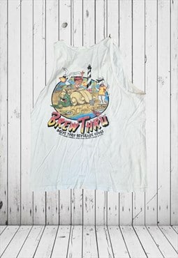 Vintage white 1997 brew thru beverage store tank top 