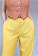 VINTAGE YELLOW LINEN BLEND SLACKS, LARGE 80S TROUSERS, LARGE