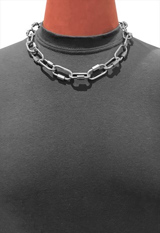 18" QUICK LINK OVAL STEEL NECKLACE CHAIN - SILVER
