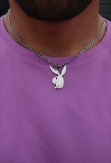Womens Mens Silver Y2K Playboy Necklace 