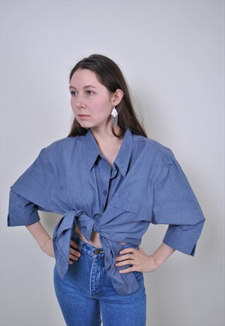90S OVERSIZE WORK SHIRT, VINTAGE WOMEN HERITAGE GREY BLOUSE