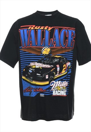 Vintage Black Rusty Wallace Printed Multi-Colour T-shirt - X