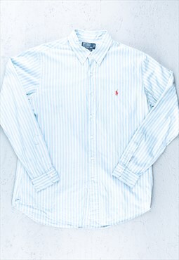 90s Polo by Ralph Lauren Blue Striped Long Shirt - B2979