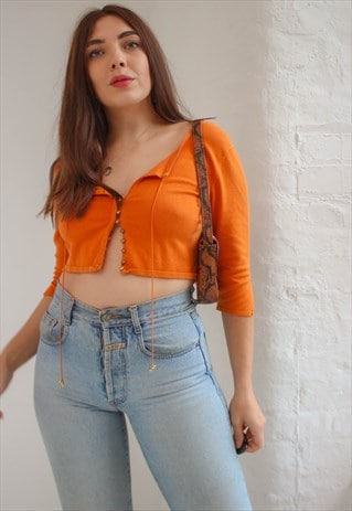 VINTAGE 90S CROP CARDIGAN IN ORANGE